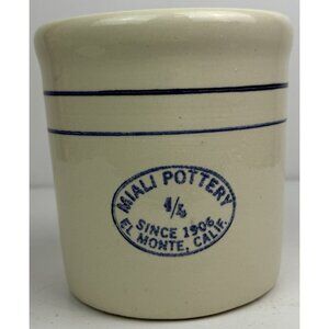 Vintage Miali Pottery Stoneware Crock El Monte Calif. 1/4 Gallon 5.5"T x 5"D EUC